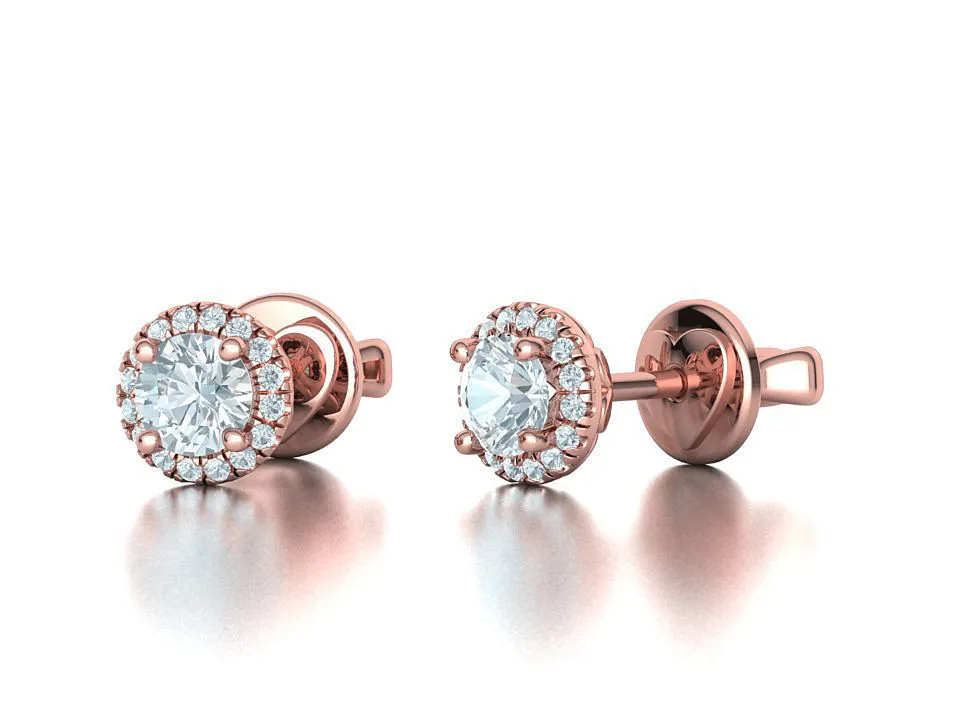 High-polished Sparkling Halo Stud Earrings with a central gemstone surrounded by a halo of sparkling diamonds, symbolizing elegance and radiance, perfect for any occasion.