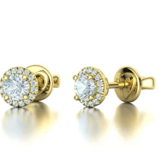High-polished Sparkling Halo Stud Earrings with a central gemstone surrounded by a halo of sparkling diamonds, symbolizing elegance and radiance, perfect for any occasion.
