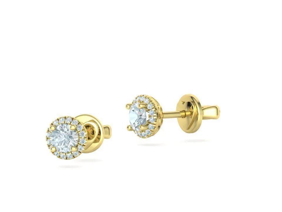 High-polished Sparkling Halo Stud Earrings with a central gemstone surrounded by a halo of sparkling diamonds, symbolizing elegance and radiance, perfect for any occasion.