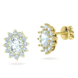 High-polished Princess Diana Stud Earrings with a beautifully set sapphire surrounded by a halo of diamonds, symbolizing elegance and royalty, perfect for any occasion.