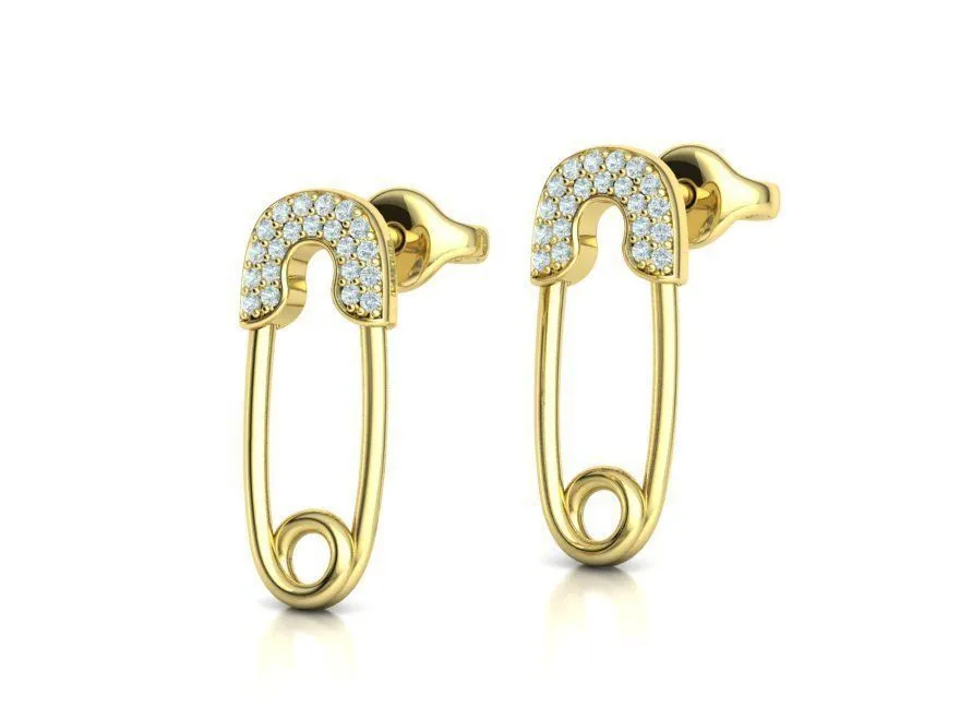 High-polished Diamond Pin Stud Earrings with a beautifully set diamond, symbolizing elegance and modern sophistication, perfect for any occasion.