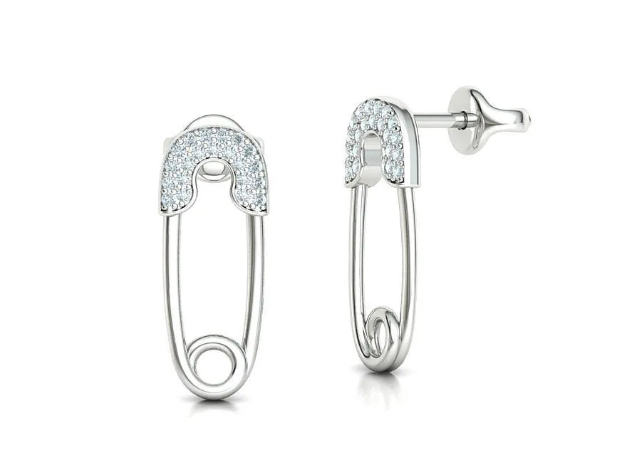 High-polished Diamond Pin Stud Earrings with a beautifully set diamond, symbolizing elegance and modern sophistication, perfect for any occasion.