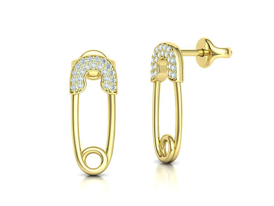 High-polished Diamond Pin Stud Earrings with a beautifully set diamond, symbolizing elegance and modern sophistication, perfect for any occasion.