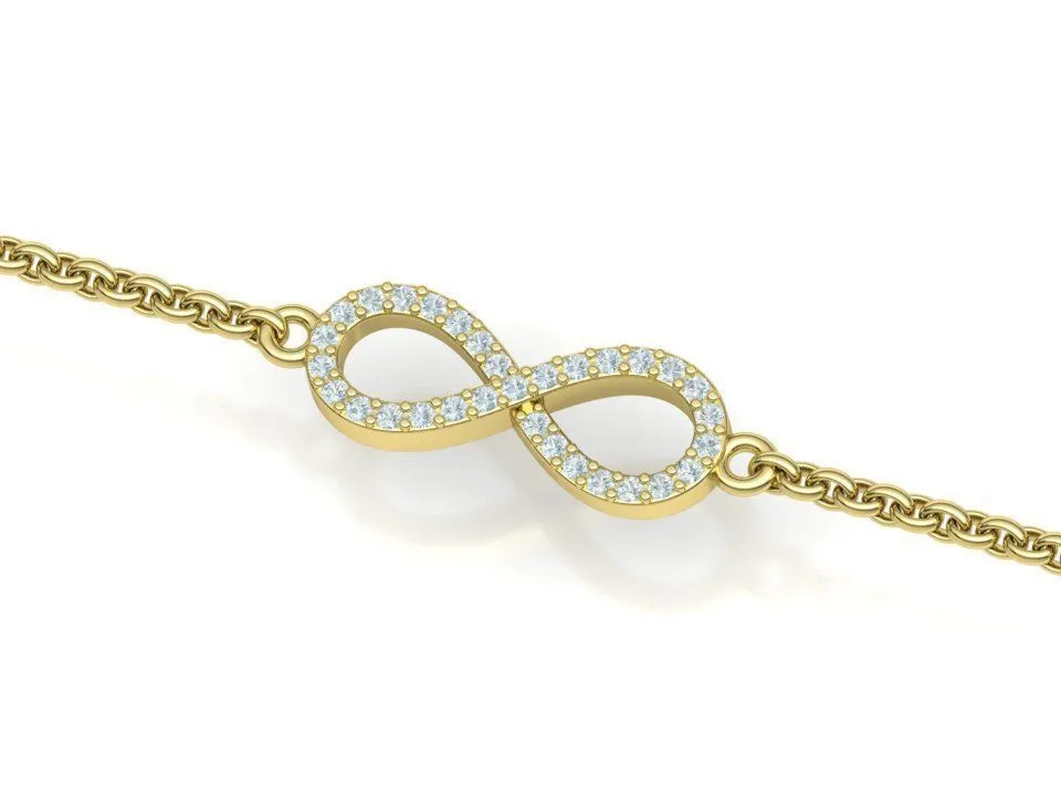 High-polished Infinity Diamond Bracelet with an intricate infinity symbol adorned with sparkling diamonds, symbolizing endless love and elegance, perfect for any occasion.
