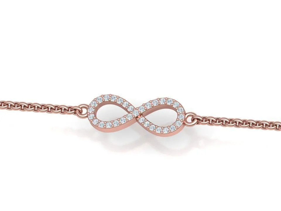 High-polished Infinity Diamond Bracelet with an intricate infinity symbol adorned with sparkling diamonds, symbolizing endless love and elegance, perfect for any occasion.
