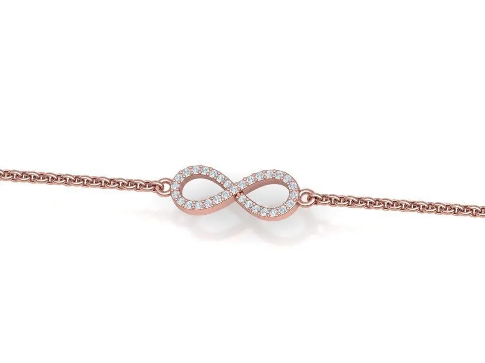 High-polished Infinity Diamond Bracelet with an intricate infinity symbol adorned with sparkling diamonds, symbolizing endless love and elegance, perfect for any occasion.