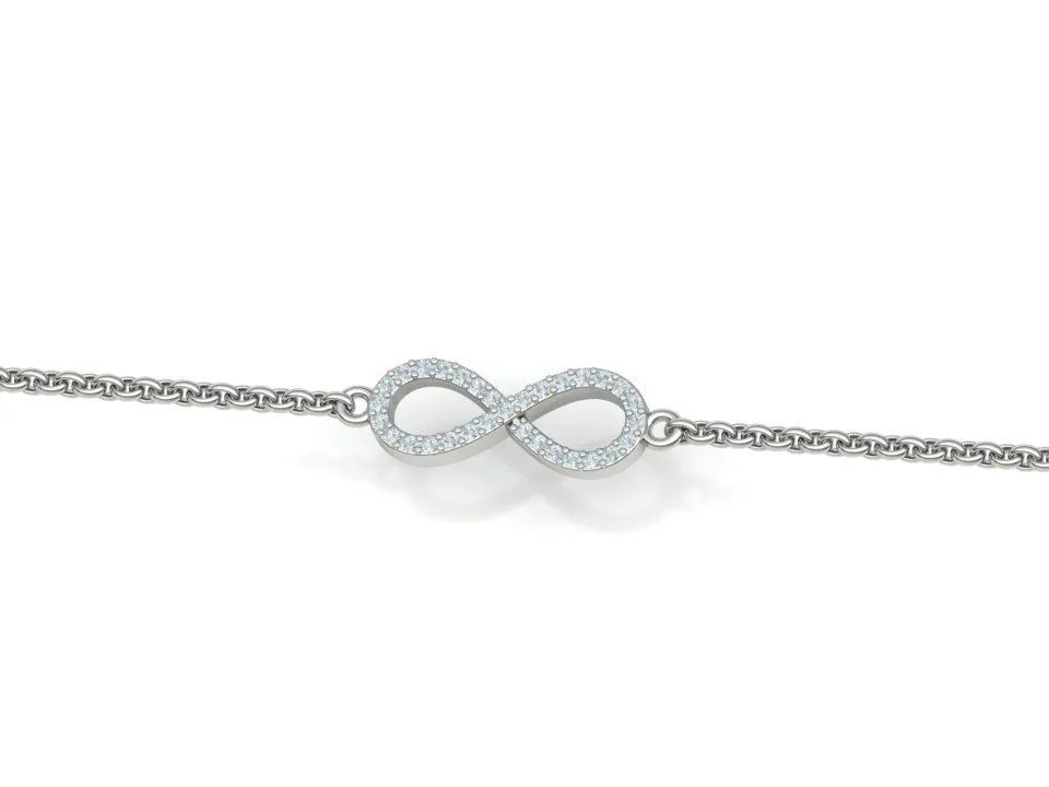 High-polished Infinity Diamond Bracelet with an intricate infinity symbol adorned with sparkling diamonds, symbolizing endless love and elegance, perfect for any occasion.