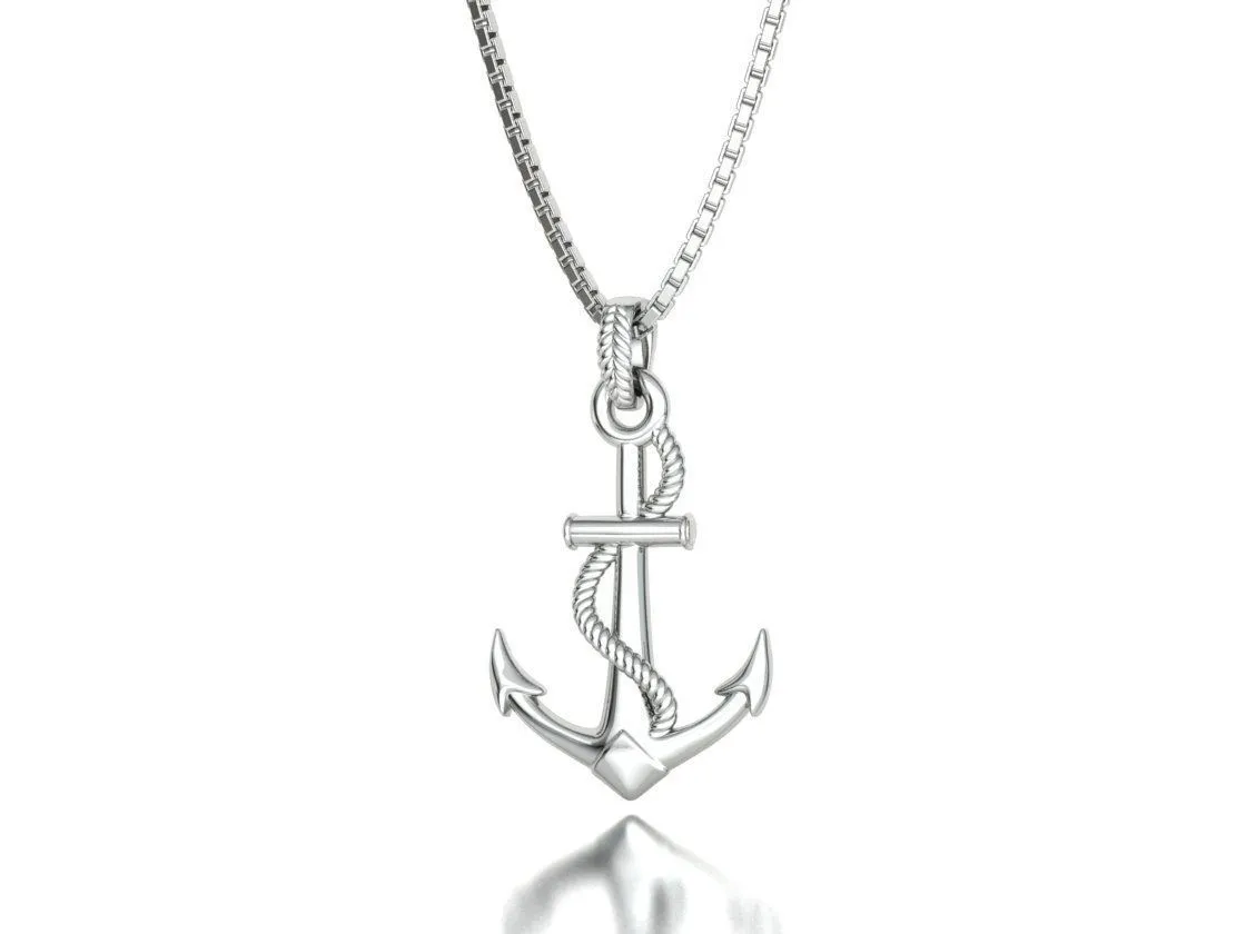 High-polished Mariner's Anchor Chain Necklace with an intricate anchor chain design, symbolizing strength and nautical elegance, perfect for any occasion.