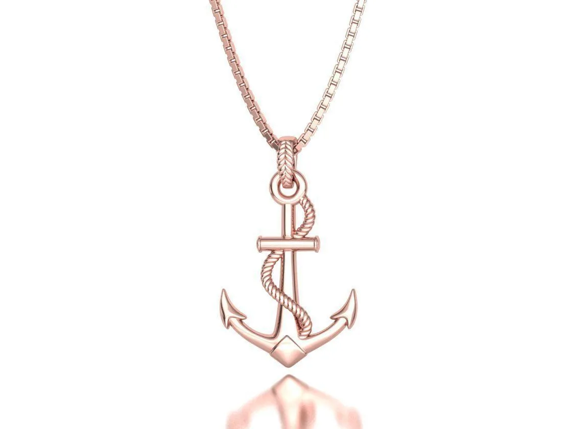 High-polished Mariner's Anchor Chain Necklace with an intricate anchor chain design, symbolizing strength and nautical elegance, perfect for any occasion.