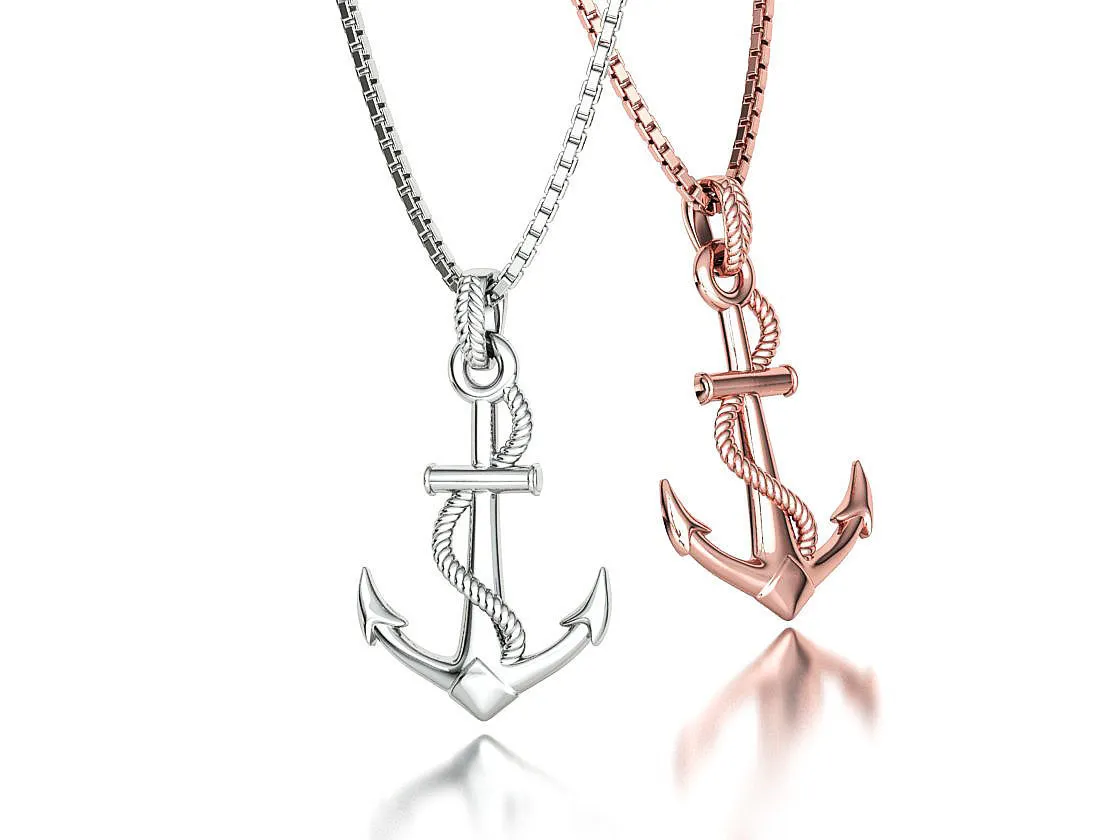 High-polished Mariner's Anchor Chain Necklace with an intricate anchor chain design, symbolizing strength and nautical elegance, perfect for any occasion.