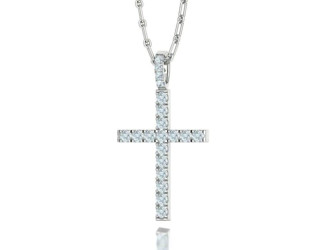 WN-004-Luminous Cross Charm Necklace-34 High-polished Luminous Cross Charm Necklace with an intricate cross design, symbolizing faith and elegance, perfect for any occasion.