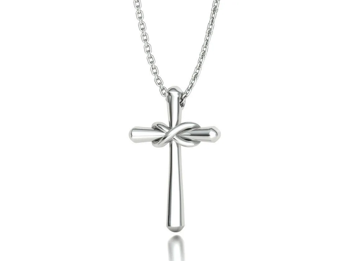 High-polished Elegant Knot Cross Necklace with an intricate cross and knot design, symbolizing faith and sophistication, perfect for any occasion.
