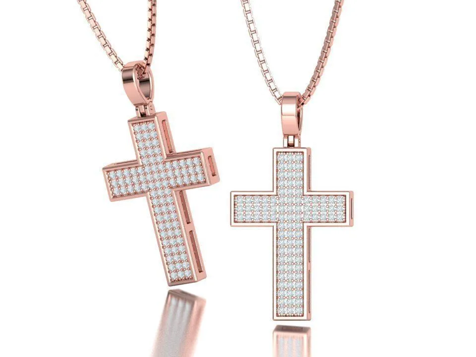 High-polished Radiant Pave Cross Necklace with a cross adorned with sparkling pave-set diamonds, symbolizing faith and elegance, perfect for any occasion.