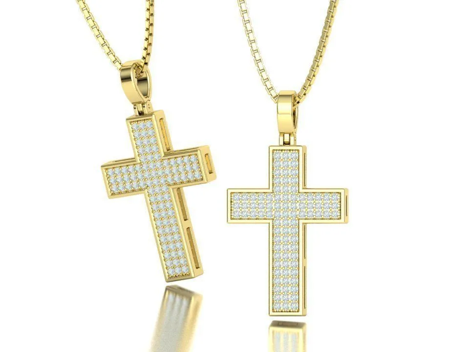 High-polished Radiant Pave Cross Necklace with a cross adorned with sparkling pave-set diamonds, symbolizing faith and elegance, perfect for any occasion.