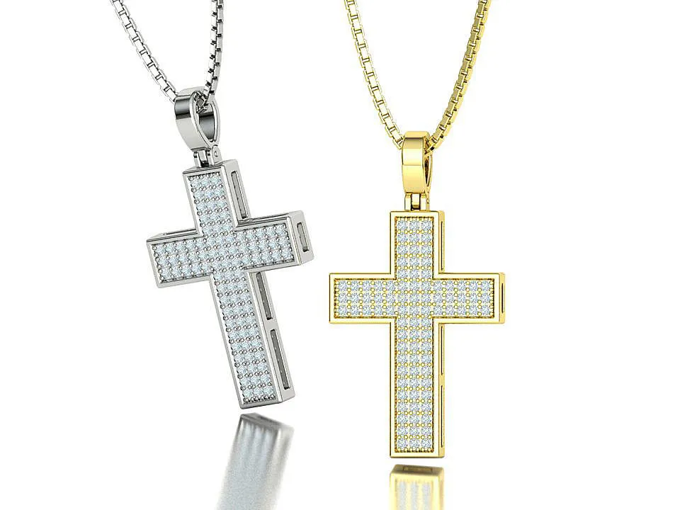 High-polished Radiant Pave Cross Necklace with a cross adorned with sparkling pave-set diamonds, symbolizing faith and elegance, perfect for any occasion.