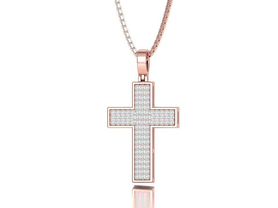 High-polished Radiant Pave Cross Necklace with a cross adorned with sparkling pave-set diamonds, symbolizing faith and elegance, perfect for any occasion.