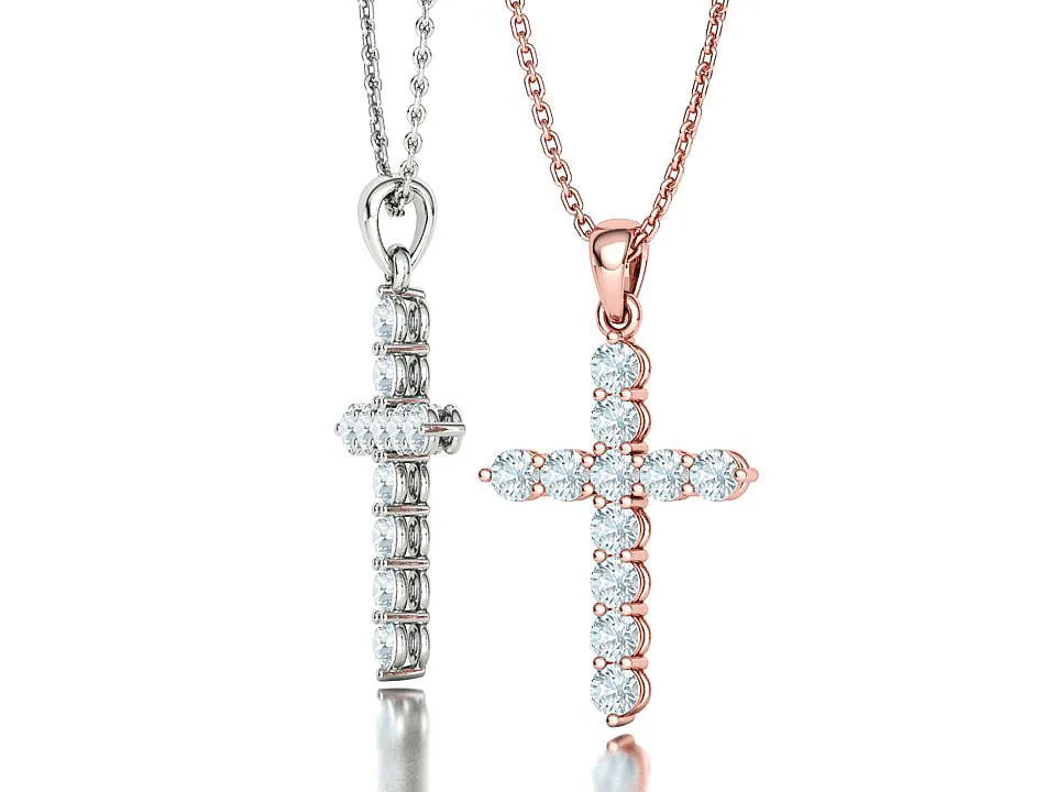 WN-012-Brilliant Crystal Cross Necklace-1 High-polished Brilliant Crystal Cross Necklace with a cross adorned with sparkling crystals, symbolizing faith and radiance, perfect for any occasion.