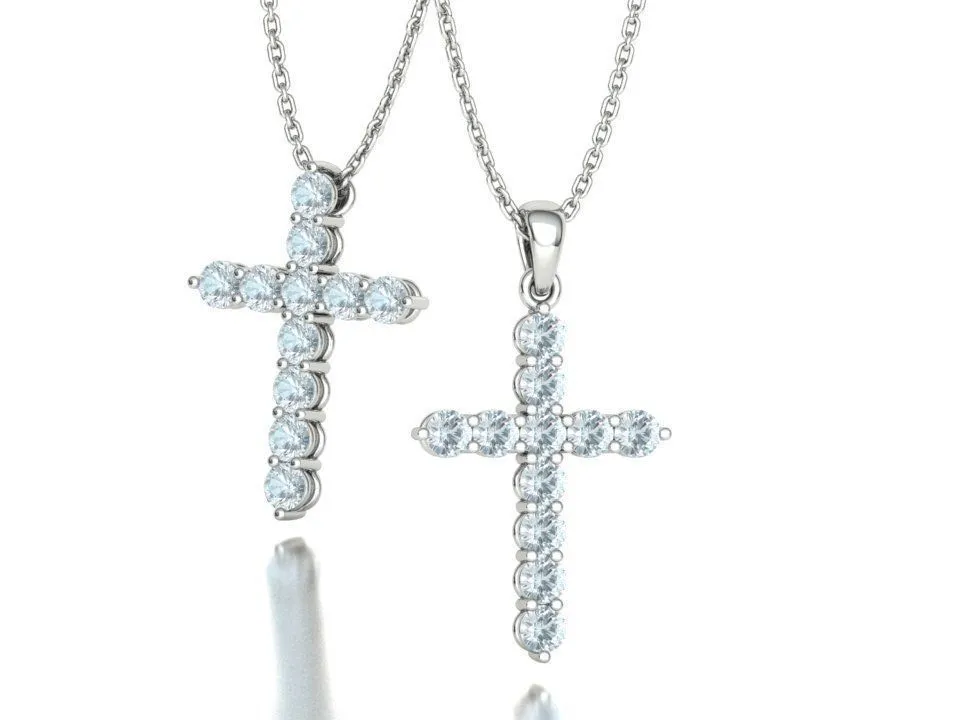 WN-012-Brilliant Crystal Cross Necklace-6 High-polished Brilliant Crystal Cross Necklace with a cross adorned with sparkling crystals, symbolizing faith and radiance, perfect for any occasion.