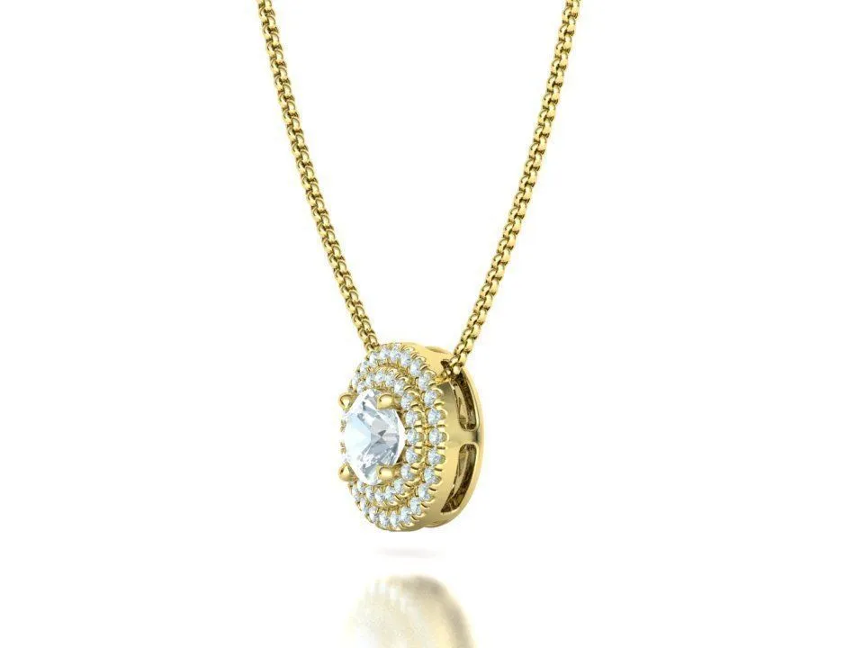 High-polished Radiant Halo Necklace with a central gemstone surrounded by a halo of sparkling accents, symbolizing elegance and brilliance, perfect for any occasion.