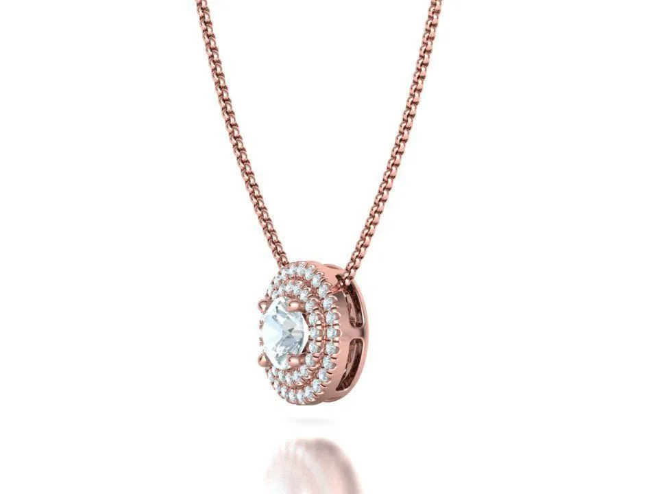 High-polished Radiant Halo Necklace with a central gemstone surrounded by a halo of sparkling accents, symbolizing elegance and brilliance, perfect for any occasion.