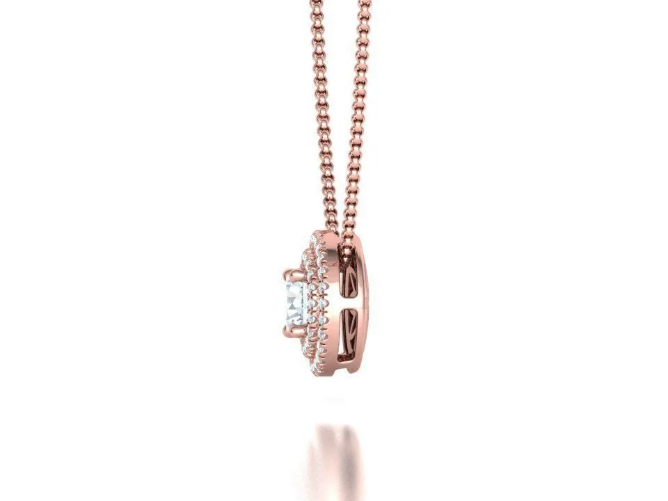 High-polished Radiant Halo Necklace with a central gemstone surrounded by a halo of sparkling accents, symbolizing elegance and brilliance, perfect for any occasion.