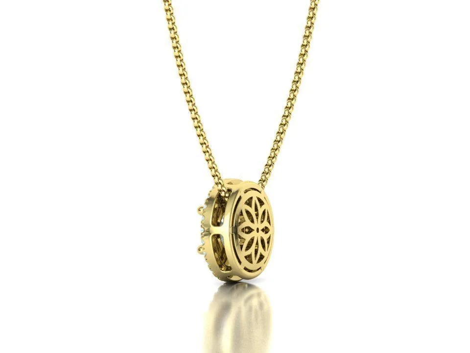 High-polished Radiant Halo Necklace with a central gemstone surrounded by a halo of sparkling accents, symbolizing elegance and brilliance, perfect for any occasion.