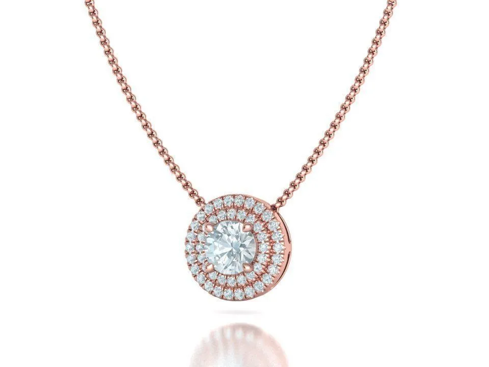 High-polished Radiant Halo Necklace with a central gemstone surrounded by a halo of sparkling accents, symbolizing elegance and brilliance, perfect for any occasion.