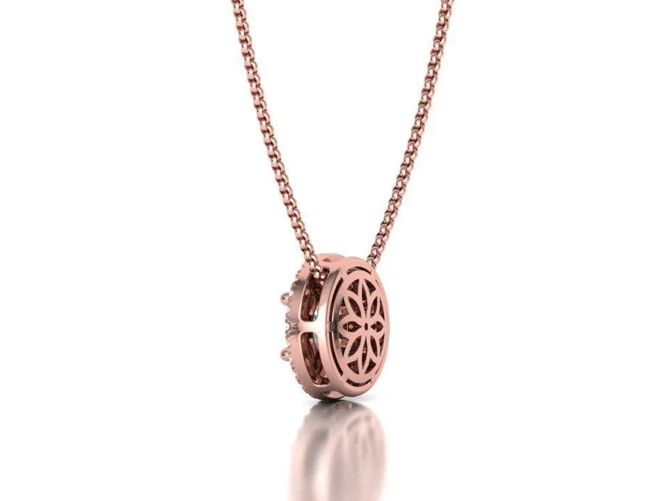 High-polished Radiant Halo Necklace with a central gemstone surrounded by a halo of sparkling accents, symbolizing elegance and brilliance, perfect for any occasion.