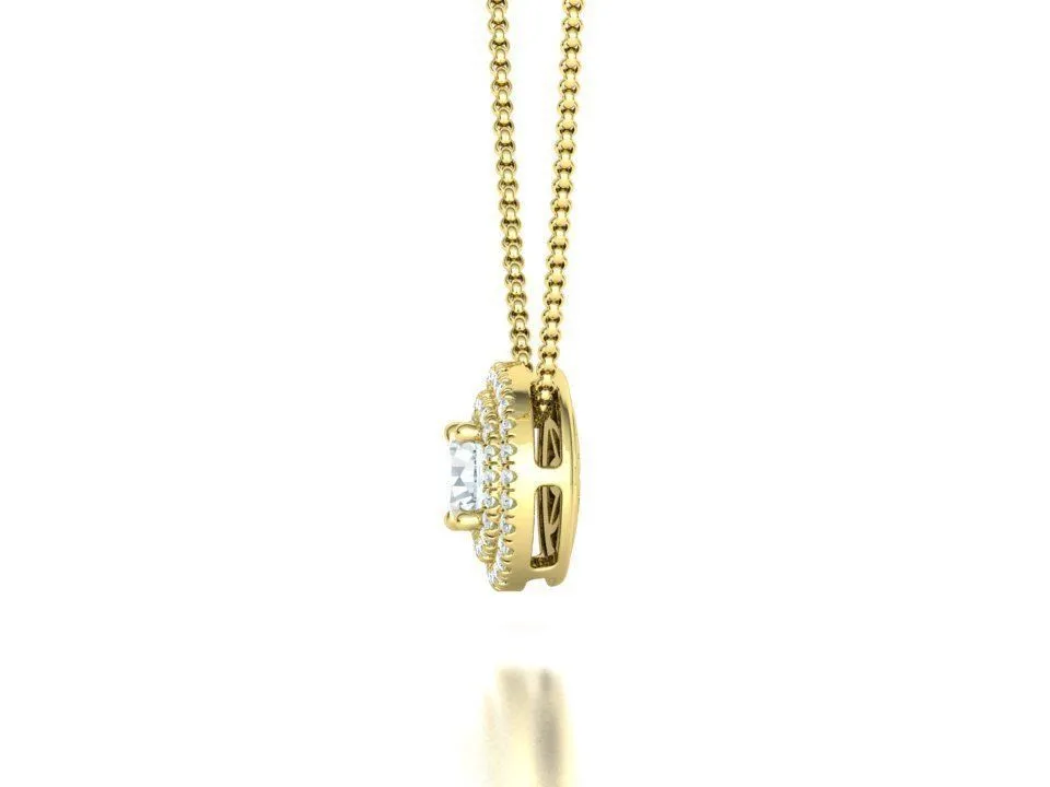 High-polished Radiant Halo Necklace with a central gemstone surrounded by a halo of sparkling accents, symbolizing elegance and brilliance, perfect for any occasion.