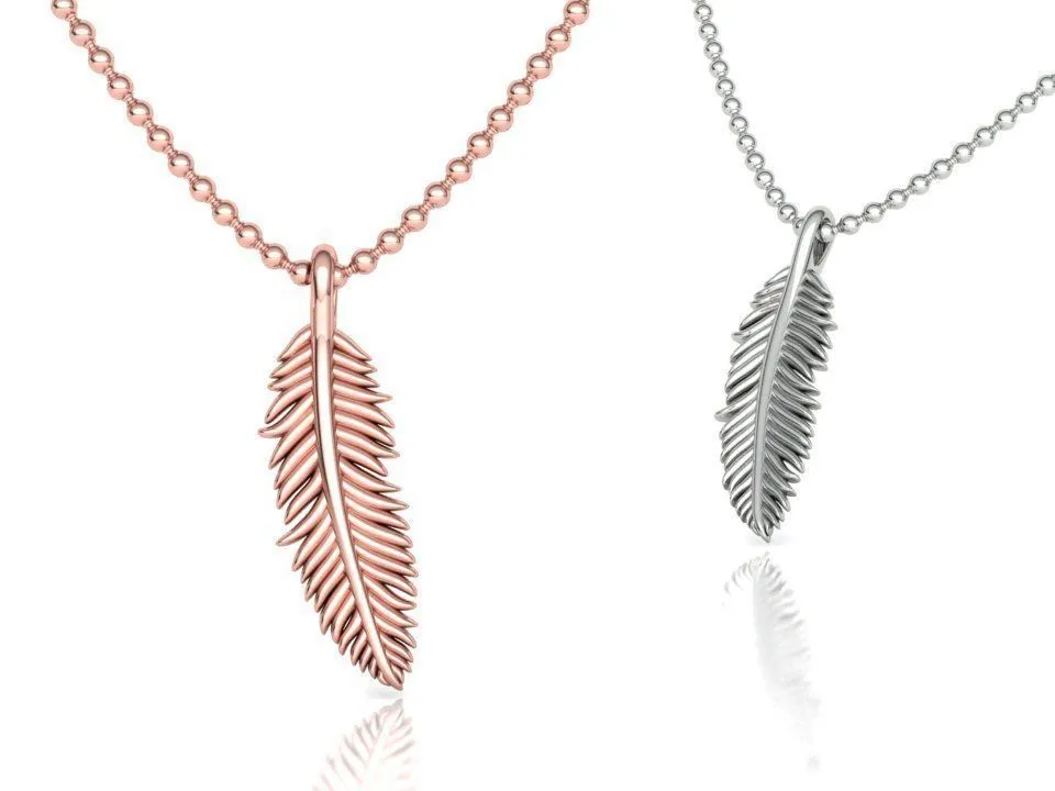 High-polished Ethereal Feather Necklace with an intricate feather design, symbolizing grace and elegance, perfect for any occasion.