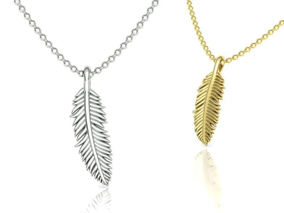 High-polished Ethereal Feather Necklace with an intricate feather design, symbolizing grace and elegance, perfect for any occasion.