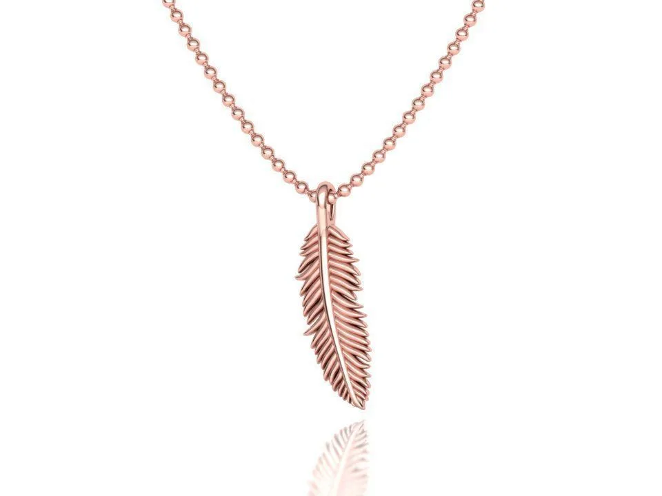 High-polished Ethereal Feather Necklace with an intricate feather design, symbolizing grace and elegance, perfect for any occasion.