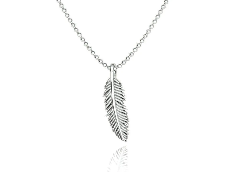 High-polished Ethereal Feather Necklace with an intricate feather design, symbolizing grace and elegance, perfect for any occasion.