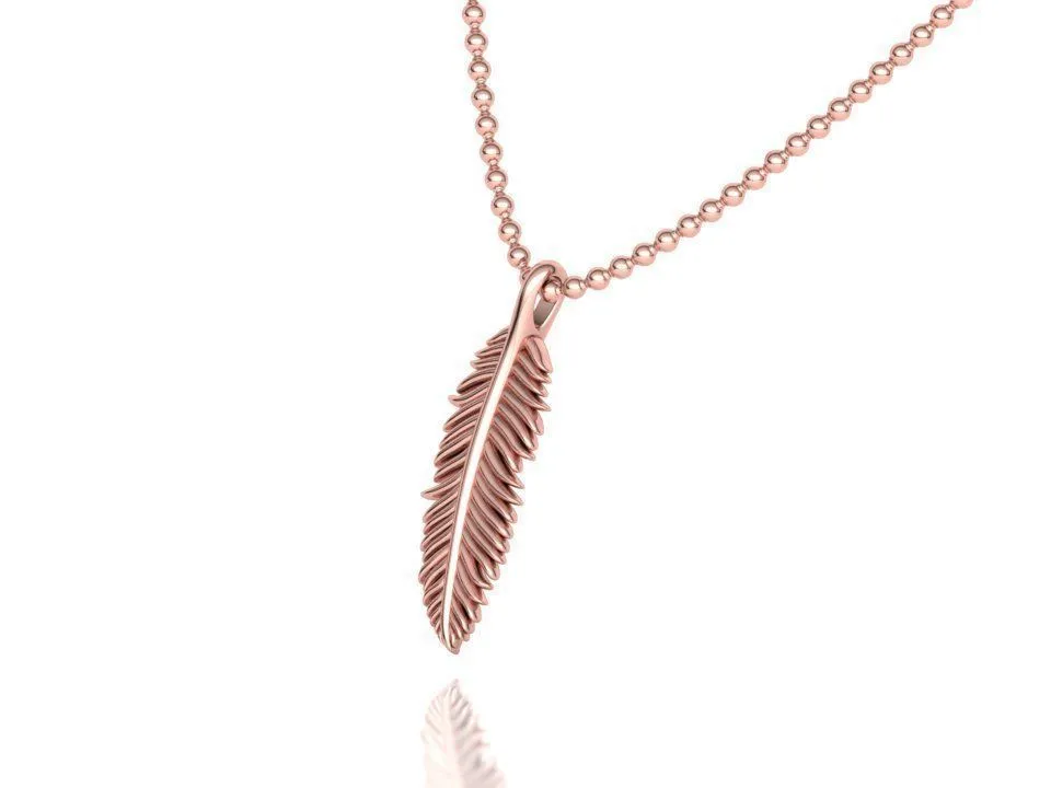 High-polished Ethereal Feather Necklace with an intricate feather design, symbolizing grace and elegance, perfect for any occasion.