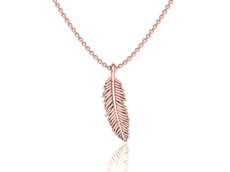 High-polished Ethereal Feather Necklace with an intricate feather design, symbolizing grace and elegance, perfect for any occasion.