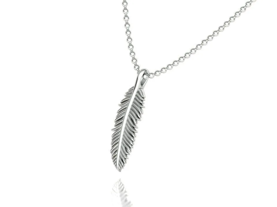 High-polished Ethereal Feather Necklace with an intricate feather design, symbolizing grace and elegance, perfect for any occasion.