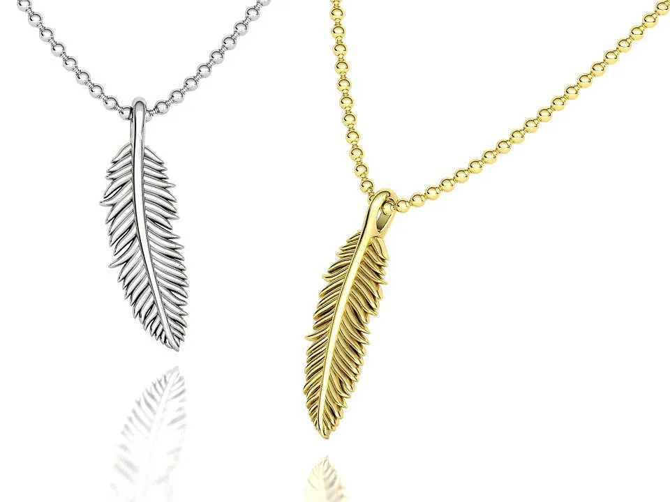 High-polished Ethereal Feather Necklace with an intricate feather design, symbolizing grace and elegance, perfect for any occasion.