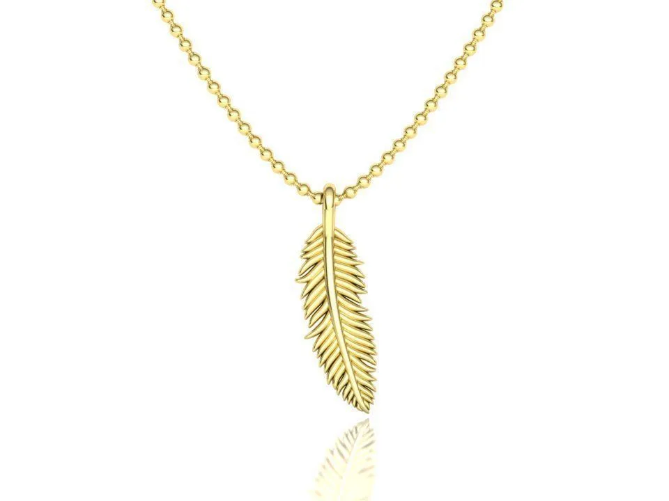 High-polished Ethereal Feather Necklace with an intricate feather design, symbolizing grace and elegance, perfect for any occasion.