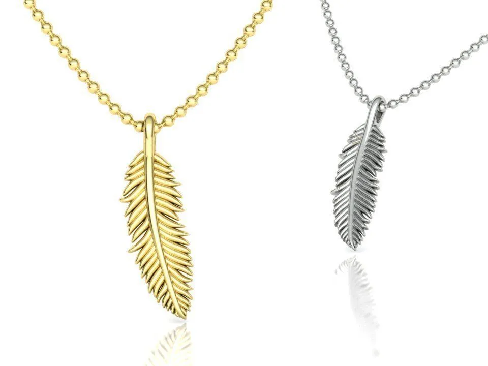 High-polished Ethereal Feather Necklace with an intricate feather design, symbolizing grace and elegance, perfect for any occasion.