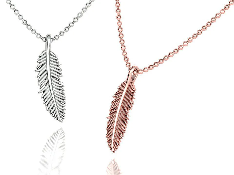 High-polished Ethereal Feather Necklace with an intricate feather design, symbolizing grace and elegance, perfect for any occasion.