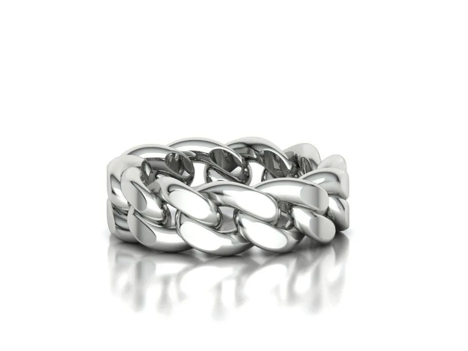 WR-021-Heavy Cuban Chain Rings-1 High-polished Heavy Cuban Chain Ring with a robust Cuban chain link design, symbolizing strength and sophistication, perfect for any occasion.