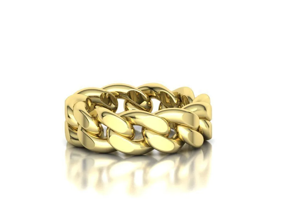 WR-021-Heavy Cuban Chain Rings-11 High-polished Heavy Cuban Chain Ring with a robust Cuban chain link design, symbolizing strength and sophistication, perfect for any occasion.