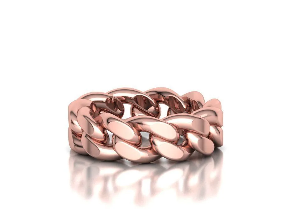 WR-021-Heavy Cuban Chain Rings-18 High-polished Heavy Cuban Chain Ring with a robust Cuban chain link design, symbolizing strength and sophistication, perfect for any occasion.