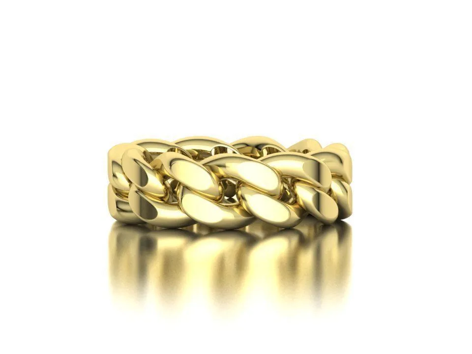 WR-021-Heavy Cuban Chain Rings-23 High-polished Heavy Cuban Chain Ring with a robust Cuban chain link design, symbolizing strength and sophistication, perfect for any occasion.