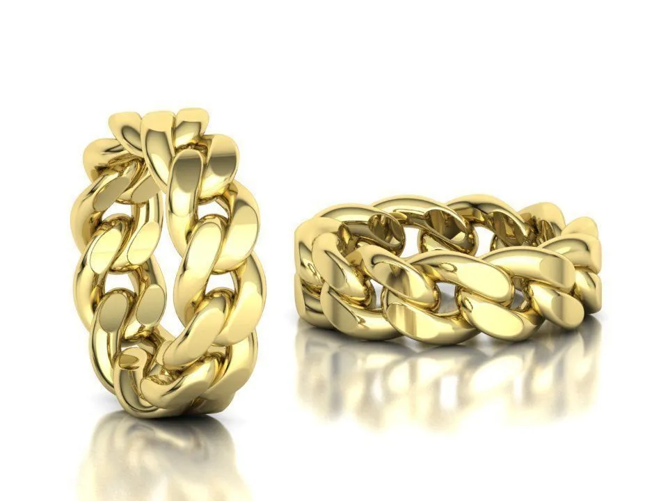 WR-021-Heavy Cuban Chain Rings-5 High-polished Heavy Cuban Chain Ring with a robust Cuban chain link design, symbolizing strength and sophistication, perfect for any occasion.