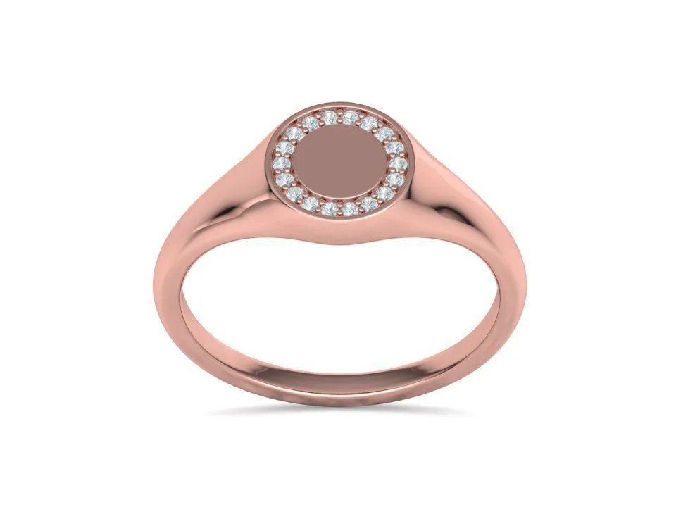 WR-023-Pinky Diamond Round Signet Ring-13 High-polished Pinky Diamond Round Signet Ring with a beautifully set round diamond, symbolizing elegance and luxury, perfect for any occasion.