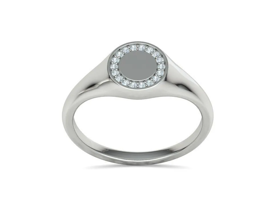 WR-023-Pinky Diamond Round Signet Ring-14 High-polished Pinky Diamond Round Signet Ring with a beautifully set round diamond, symbolizing elegance and luxury, perfect for any occasion.