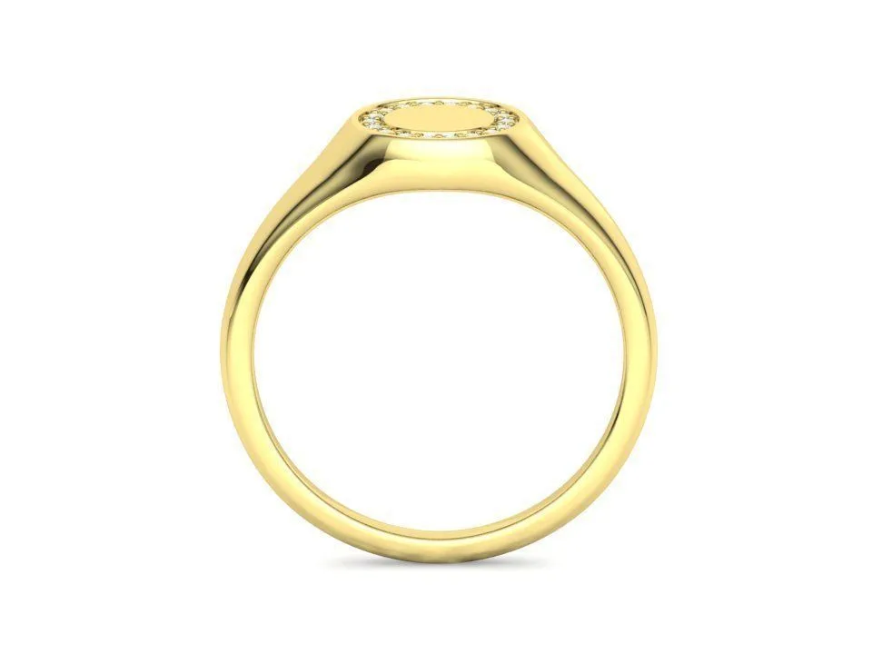 WR-023-Pinky Diamond Round Signet Ring-24 High-polished Pinky Diamond Round Signet Ring with a beautifully set round diamond, symbolizing elegance and luxury, perfect for any occasion.