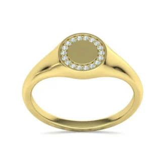 High-polished Pinky Diamond Round Signet Ring with a beautifully set round diamond, symbolizing elegance and luxury, perfect for any occasion.