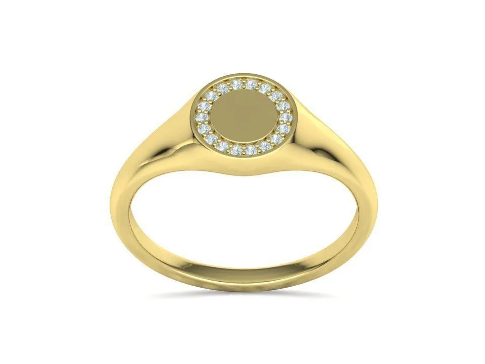 WR-023-Pinky Diamond Round Signet Ring-5 High-polished Pinky Diamond Round Signet Ring with a beautifully set round diamond, symbolizing elegance and luxury, perfect for any occasion.